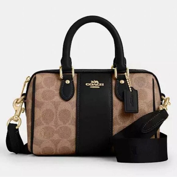 Coach  Rowan Crossbody Signature Canvas Stripe Tan/Black - Picture 1 of 5